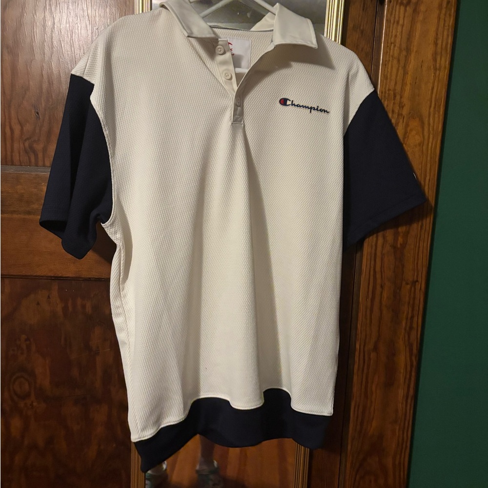 Champion Men’s Cream Polo with Navy Accents